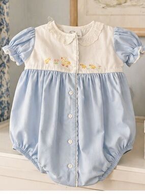 Proper Peony Duck Bubble 12M Blue White Baby Boy Spring Smocked Classic